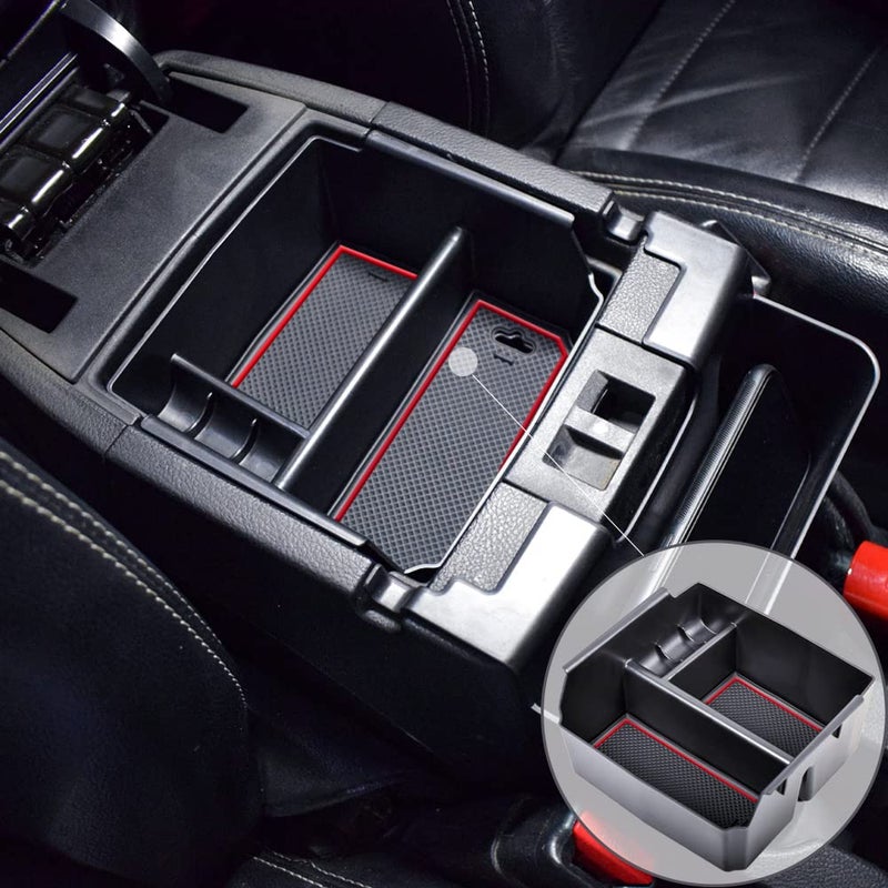 TACOBRO Center Console Organizer Tray for Jeep Wrangler JK and JKU 2011-2018 Accessories, Unlimited and 2 door, including Rubicon, Sport, Sahara Storage Box Insert Tray,NOT for 2018 JL/JLU, Red Trim - Image 1